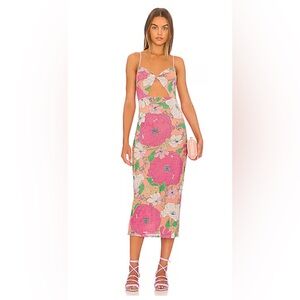 Revolve Simona Mesh MIDI Dress 
Size Large
Color Spring Blush Bouquet